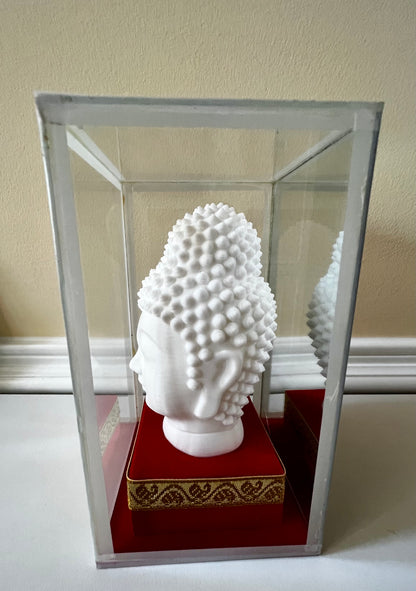 Buddha idol, with glass enclosure